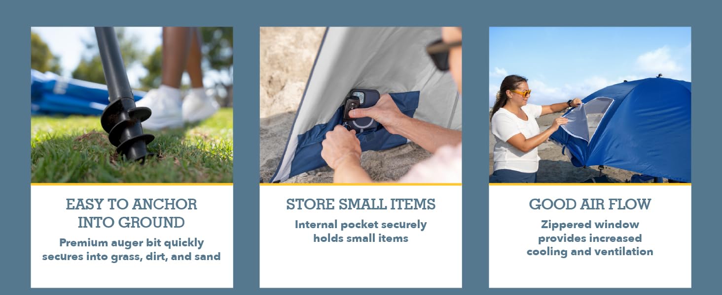 Easy to Anchor Into Ground, Store Small Items in Internal Pockers, Good Air Flow