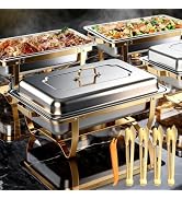 Chafing Dishes for Buffet, 4 Pack 9 QT Rectangular Stainless Steel Catering Chafer with Lids, Buf...