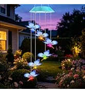 Toodour Solar Wind Chime, Color Changing LED Swaging Butterfly Wind Chimes, Upgrade Butterfly wit...