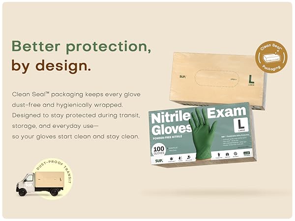 Clean Seal packaging keeps every glove dust-free hygienically wrapped protected transit storage