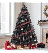 YITAHOME Halloween Black Spruce Artificial Christmas Tree, 6 FT Artificial Halloween Pine Tree wi...