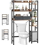 Over The Toilet Storage with 2 Drawers - 7 Tier Bathroom Organizer with Adjustable Shelf, Freesta...