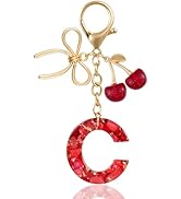 ANHBKAR Resin Initial Keychain with Cherry & Bow - Cute Purse, Handbag, Backpacks - Letter Bag Ch...
