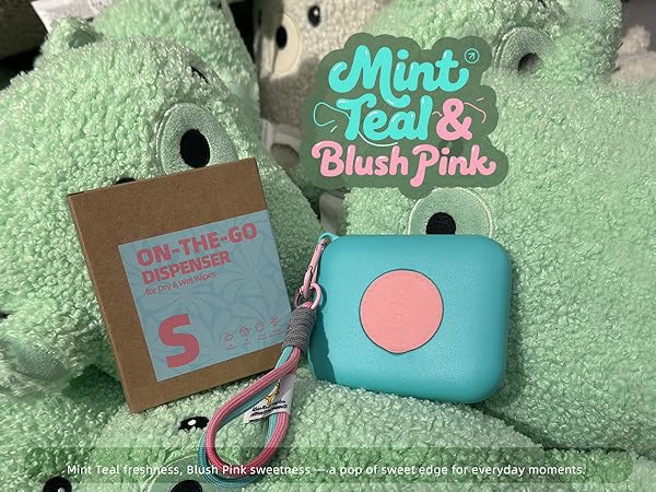 mini wipes case Mint Teal & Blush Pink