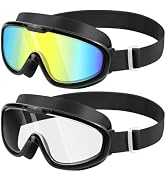 sliwo Swim Goggles 2 Pack, Wide View Anti Fog&UV Comfort Fabric Strap No Leaking Swimming Goggles...