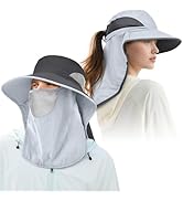 ZEXIAN Men&Women Wide Brim Fishing Ponytail Sun Hat with Removable Face and Neck Flap UPF 50+ UV ...