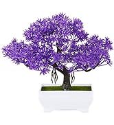 Frjjthchy Mini Artificial Bonsai Tree Plants with Plastic Cement Pots for Home Office Décor (Purple)