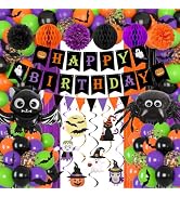 Ouddy Life 96 Pcs Halloween Birthday Party Decorations, Happy Birthday Banner, Spider Bat Foil Ba...