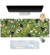LIMKRIAN Anime Cat Mouse Pad Green Plant Desk Mat Pad, XL Mouse Pad with Stitched Edges Non-Slip,...
