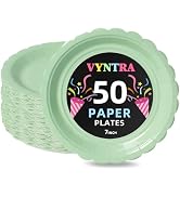 Vyntra Sage Green Disposable Paper Plates 7 Inch, 50 Pack – Heavy-Duty, Leak & Grease Resistant P...