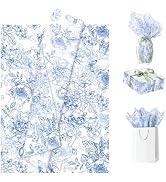 woric 80 Sheets Blue Floral Tissue Paper for Gift Bags Vintage Blue and White Decorative Tissue P...