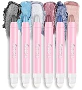 HHLTOH 6Pcs Eyeshadow Stick Set for Mature Skin, Smoky Black Blue Silver Amethyst Champagne Pink ...