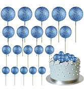 ASTARON 20 Pcs Ball Cake Topper Decorations Mini Balloons Cake Topper Sticks Blue Glitter Balls C...
