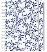 Blue Floral and Silver Foil Spiral Bullet Journal, 7x9 inch, Dot Grid
