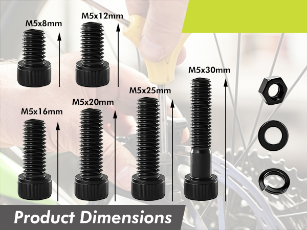 70 M5 socket head cap screws (6 lengths), 70 hex nuts, 70 flat washers, and 70 lock washers