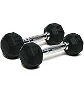 Dumbbells Hand Weights Set of 2 - Rubber Hex Chrome Handle Exercise & Fitness Dumbbell for Home G...