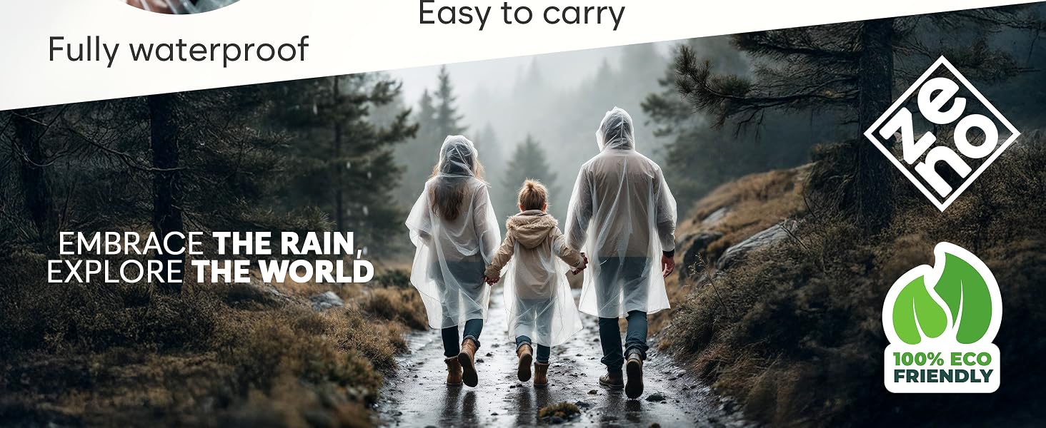 Disposable Rain Ponchos for Adults - Clear Ponchos with Sleeves, Hood, Compact, Clear, for Emergency