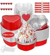 YQER 60 Pack Heart Shaped Cake Pans – 3.4oz Mini Aluminum Foil heart shape Cupcake pan with Lids,...
