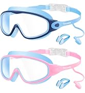 Vvinca Swim Goggles, Kids Goggles with Earplugs& Nose Clip Wide View Anti-Fog/UV Swimming Goggles...