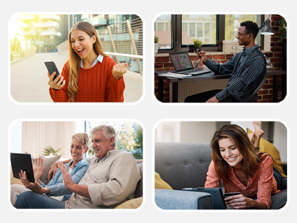 collage of people using a smartphone