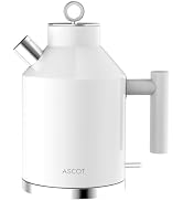ASCOT 1.5L Electric Kettle, Stainless Steel Interior Boiler, 1500W, White | Retro Design, Fast Bo...