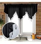 Huierxun 3 Piece Beaded Triangle Sheer Valance Curtains for Windows Kitchen Living Room Bathroom ...