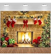 Mocsicka Christmas Backdrop Christmas Fireplace Backdrop Christmas Tree Gift Box Red Boots Adorn ...