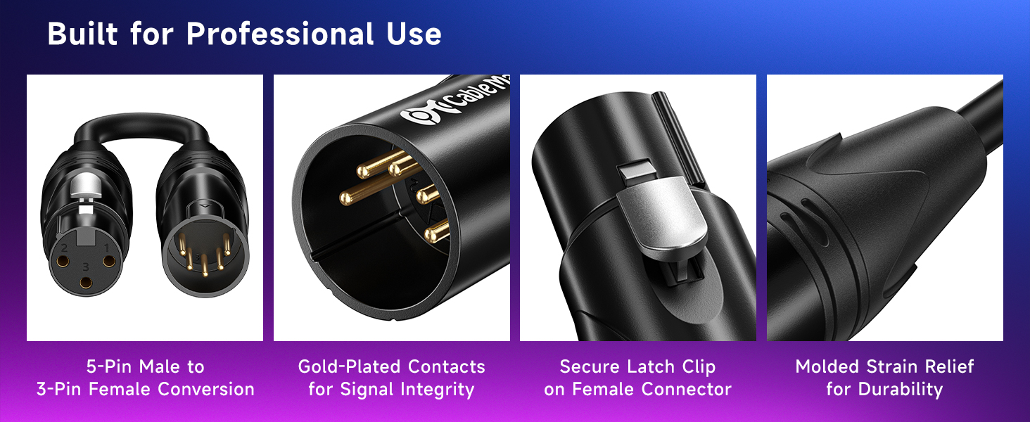 DMX 5 Pin to 3 Pin Adapter Cable for Stage Lights, Mixers, and Lighting Controllers
