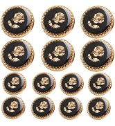 14pcs Metal Buttons for Clothes, Gold Metal Button with Rose Flower Pattern and Black Rhinestone,...