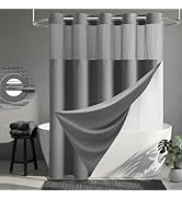 Dynamene Grey Hook Free Shower Curtain & Snap in Fabric Liner with Magnets, Waffle Weave Shower C...