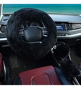 Valleycomfy 3Pcs Fluffy Steering Wheel Cover Set, Winter Warm Soft Fur Fuzzy Steering Wheel Cover...