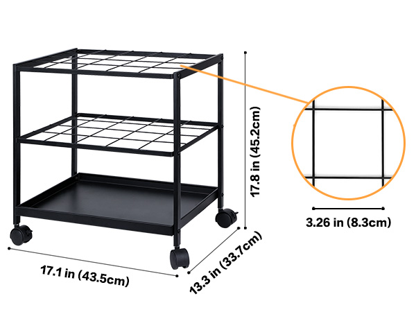 Height: 17.8 " Width: 17.1 " Depth: 13.3 " Weight: 5.3 pounds 3*3 " grid slots, totaling 20 slots