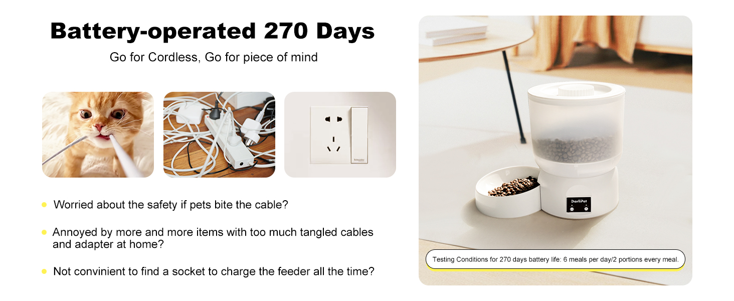 Darlipet Timed Cat feeder, cordless auto feeder