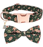 Faygarsle Green Dog Collar Christmas Design with Bow Metal Buckle Gingerbread Men Trees Pattern f...