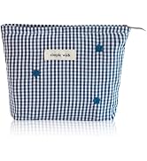 Wudygirl Small Makeup Bag Cosmetic Bag for Women 8.3"x5.9" Navy Checkered | Canvas Lined Makeup P...