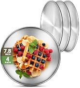 Offiper 4 Stainless Steel Plates, 7.8 inch 304(18/8) Metal Camping Plate, Reusable Food Serving D...