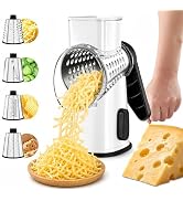 VEKAYA Rotary Cheese Grater Hand Crank with 4 Interchangeable Stainless Steel Blades, Large Manua...