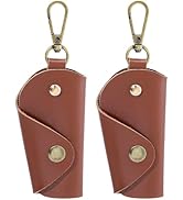 CALFOVERA 2PCS PU Leather Key Wrap Cover for Motorcycle Portable Protective Keyring Pouch