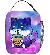 WOEMOZAP Galaxy Dog Insulated Lunch Box,Kawaii Dog Drinking Boba Bubble Tea Kids Lunch Bags For G...