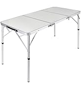 REDCAMP Folding Camping Table 4ft, Portable Lightweight Tri-fold Outdoor Table with Adjustable He...