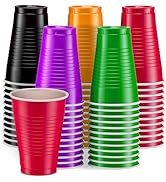 Amcrate Disposable Plastic Cups, Assorted Colors Plastic Cups, 12-Ounce Plastic Party Cups, Stron...