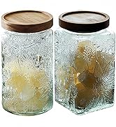 ANSQU Vintage Glass Storage Jar, Glass Canister Storage Jar Container with Airtight Wooden Lid fo...
