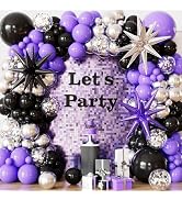 Adeyoo Purple and Black Balloon Garland Arch Kit, 116Pcs Purple Black Silver Balloons with Confet...