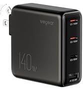 140W USB-C Charger for Laptop, wegear Slim 4-Port PD 3.1 GaN Fast Charging Block with Foldable Pl...