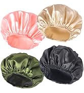 Shower Caps for Women, 4 PCS Elastic and Reusable Bath Caps, Double Layers Shower Cap Reusable Wa...