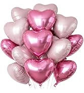 TONIFUL 30Pcs 18 Inch Pink Light Pink Balloons Pink Pastel Pink Heart Shape Foil Mylar Banners De...