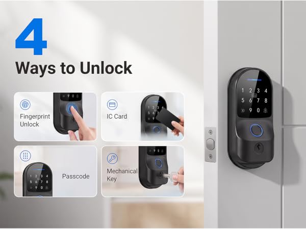 Choose fingerprint, passcode, IC card, or mechanical key for convenient, flexible access
