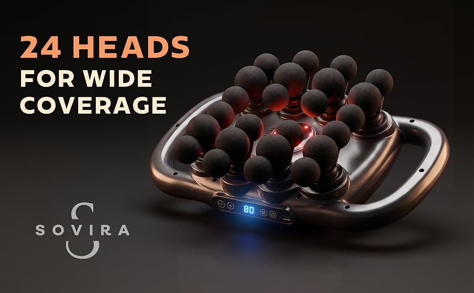 SOVIRA 24-head deep tissue massager with dual handles and wide-area massage coverage.