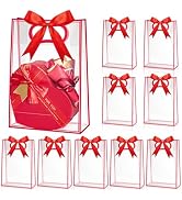 Ohuimrt 12 Pack Clear Plastic Gift Bags with Handles, Reusable Party Favor Bags with Ribbon for M...