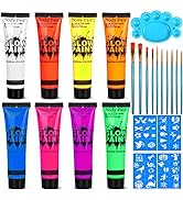 UV Glow Blacklight Neon Face and Body Paint, 8 Tubes 0.84oz Glow in the Dark Body Paints, Neon Fl...